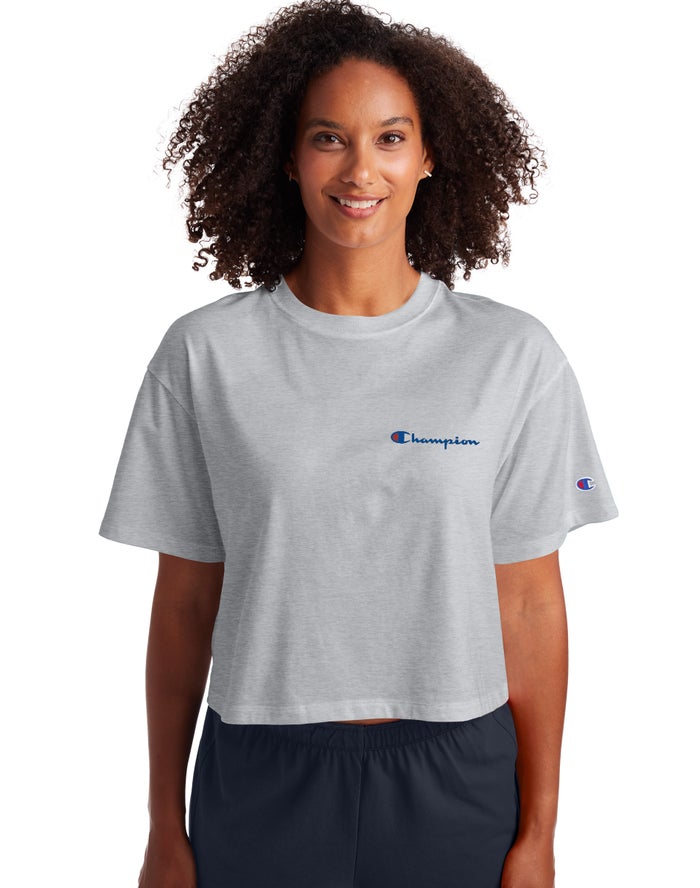 Champion Dame T-Shirts Grå - Cropped Script Logo - Danmark JYV-901457